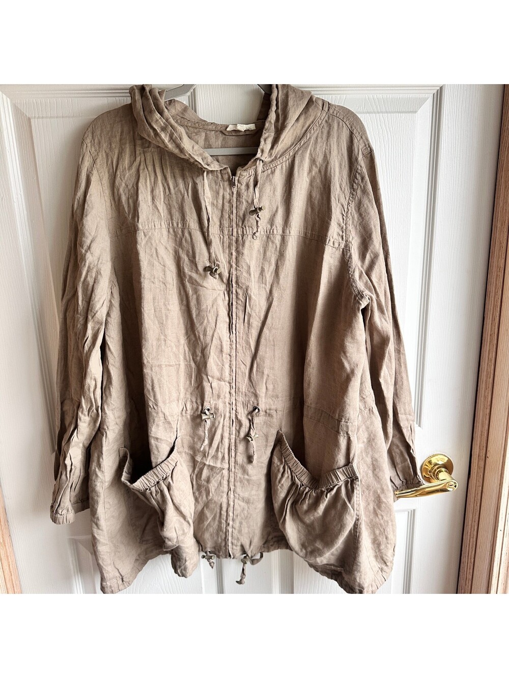 Eileen Fisher XL Hooded Linen Jacket in Beige